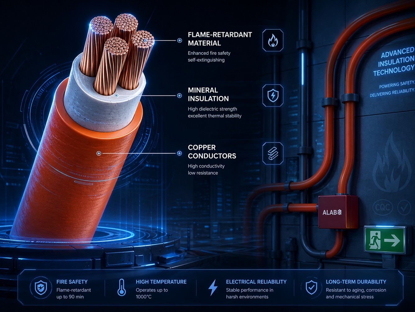 Mica fire-resistant cable installation - metro tunnel, petrochemical facility, high-rise building emergency power and communication circuits