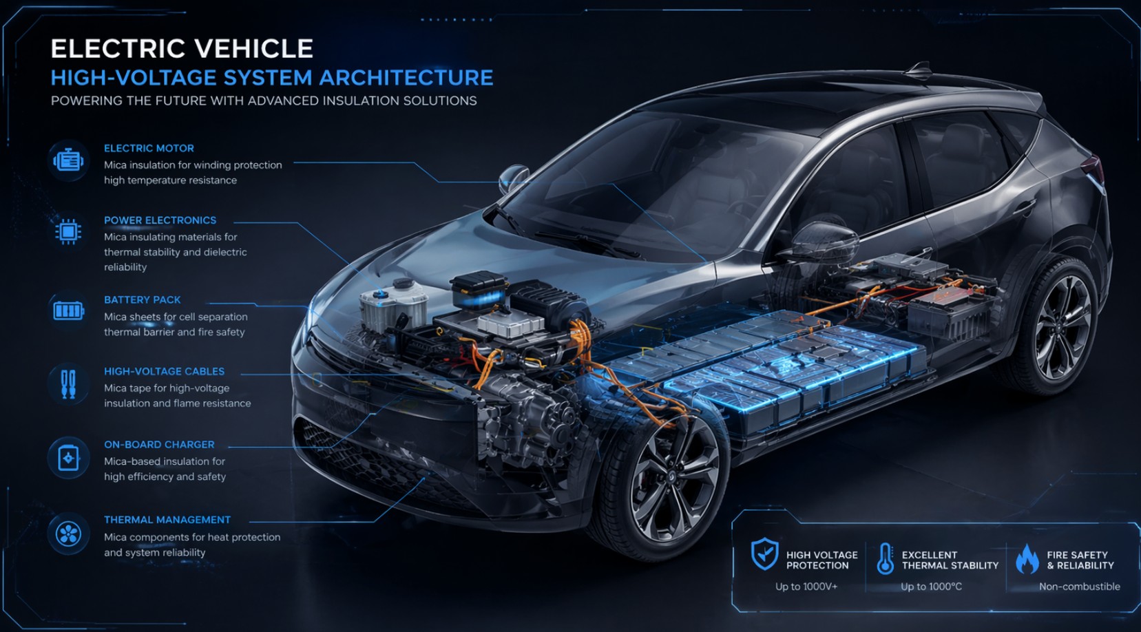 Mica insulation for EV battery thermal barrier and motor winding insulation